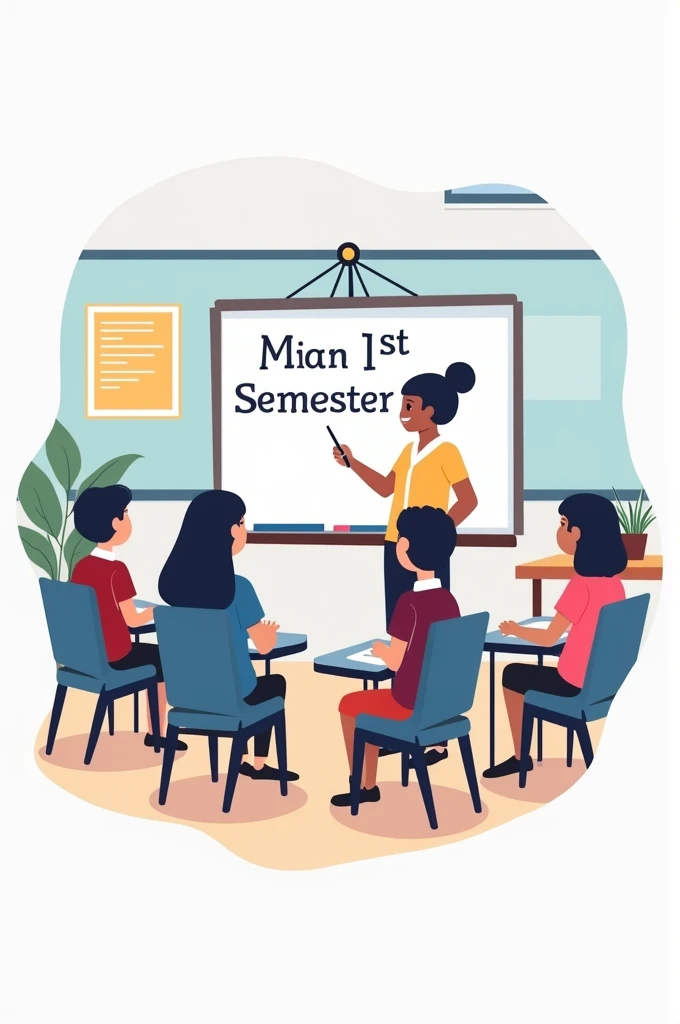 generate icon icon name is Freshman 1st Semester depending upon name generate image this use for students you add student when they learn at front of student teacher stand the teachers student and he write in white board Freshman 1st Semester human