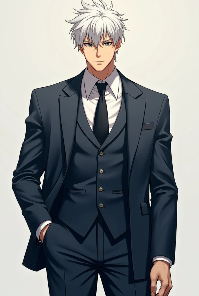 Man in suite strong tall anime young white hair 