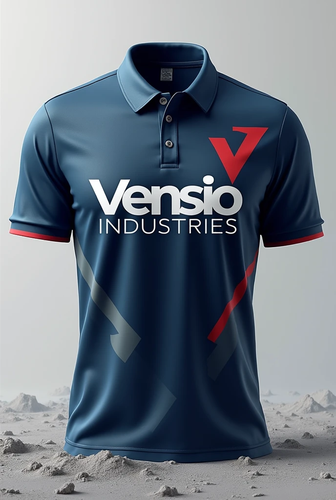 create a sublimation polo shirt with VENSIO INDUSTRIES letters on it and without wearing dust background 