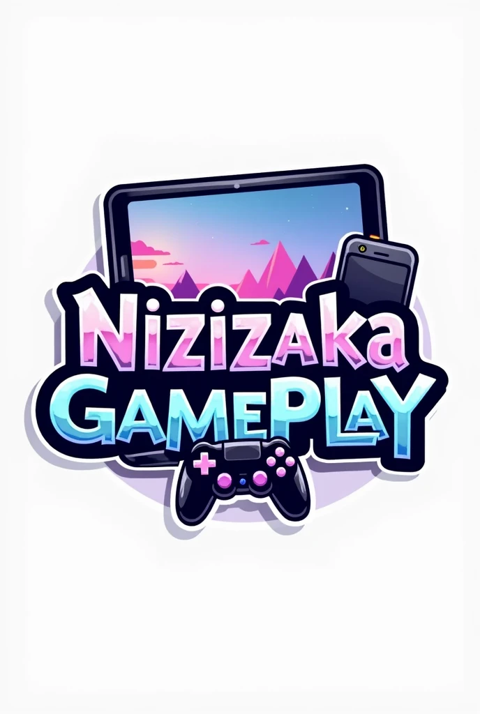 create a logo for my gameplay channel with the name of the channel it needs to contain a cell phone a controller and a pc AND THE CHANNEL NAME @nisizakagameplay