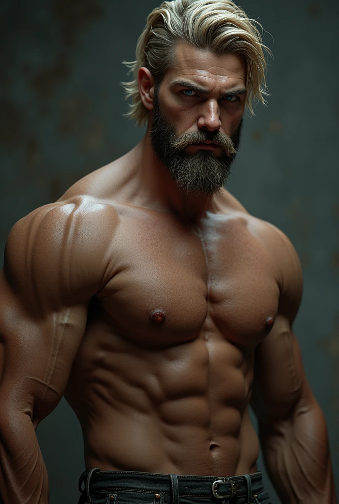 naughty man, stark, 
Cao Cao, blond, barba, blue colored eyes, Caucasian skin, wearing no shirt