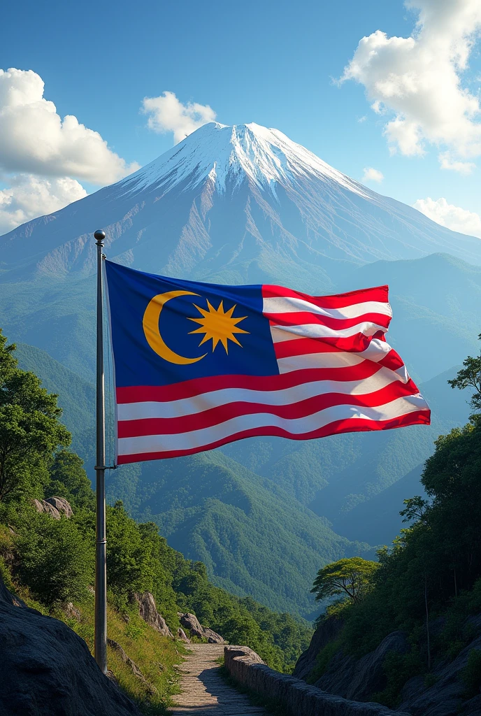 Beautiful kinabalu, malaysia mountain, waving malaysian flat, ((malaysia))
