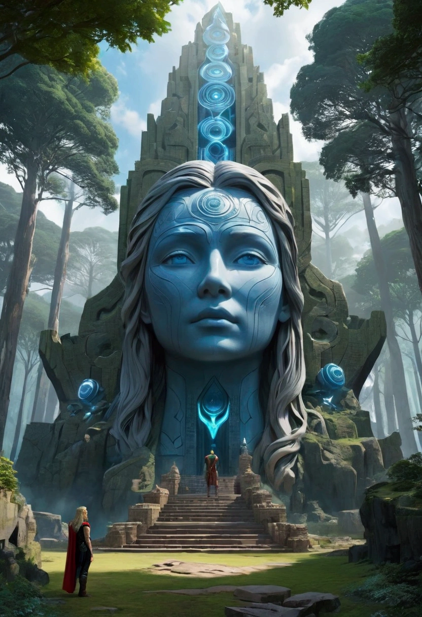 There is a huge stone statue in the middle of the forest, Stone Eye, 《Thor》Movie Stills, New Andean Architecture, Face-to-face, PlayStation 2 Screenshots, Concept map, byJung Park, The Lost City of Atlantis , Show face, google street view, Max 3D, Psychedelic  