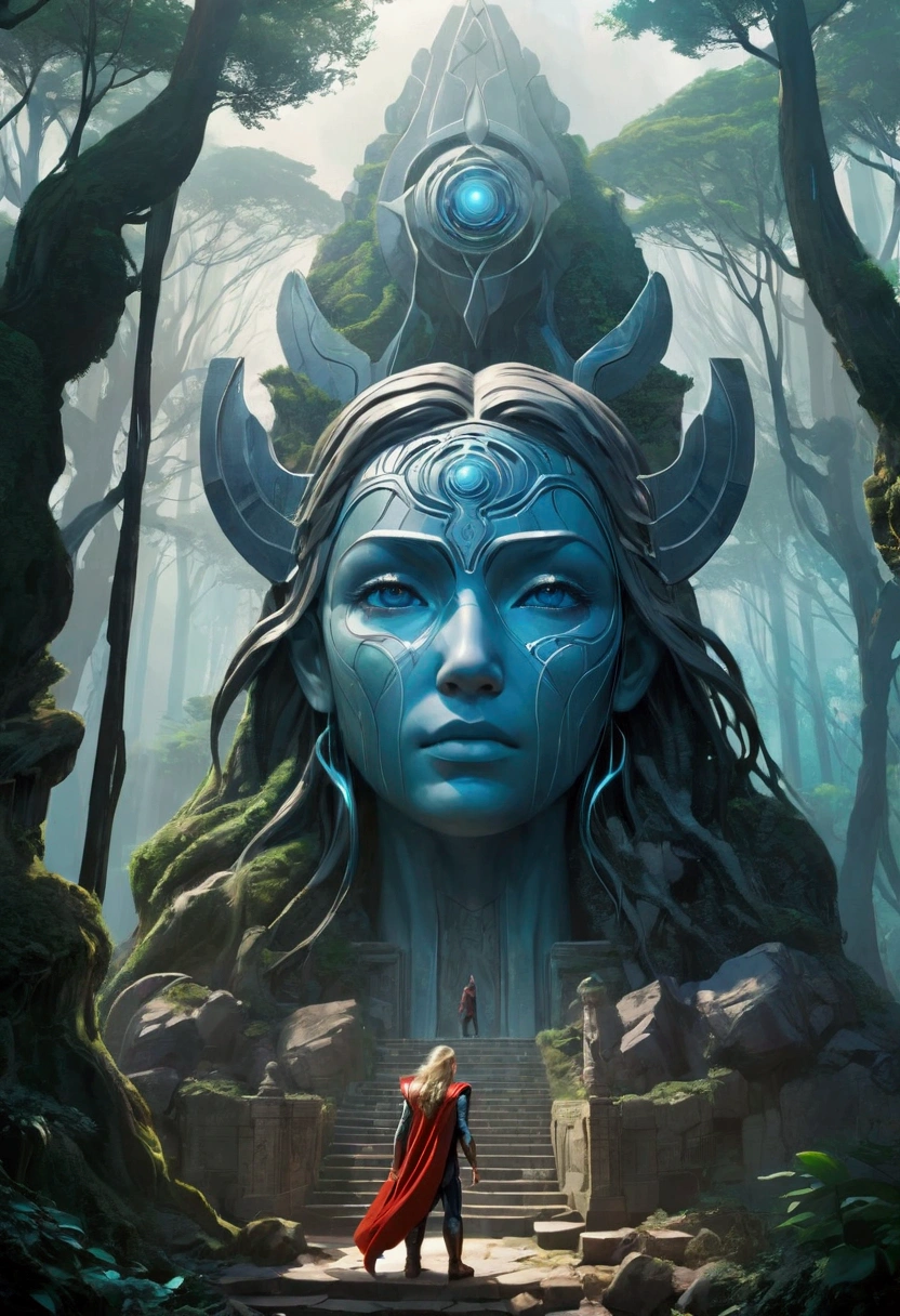 There is a huge stone statue in the middle of the forest, Stone Eye, 《Thor》Movie Stills, New Andean Architecture, Face-to-face, PlayStation 2 Screenshots, Concept map, byJung Park, The Lost City of Atlantis , Show face, google street view, Max 3D, Psychedelic