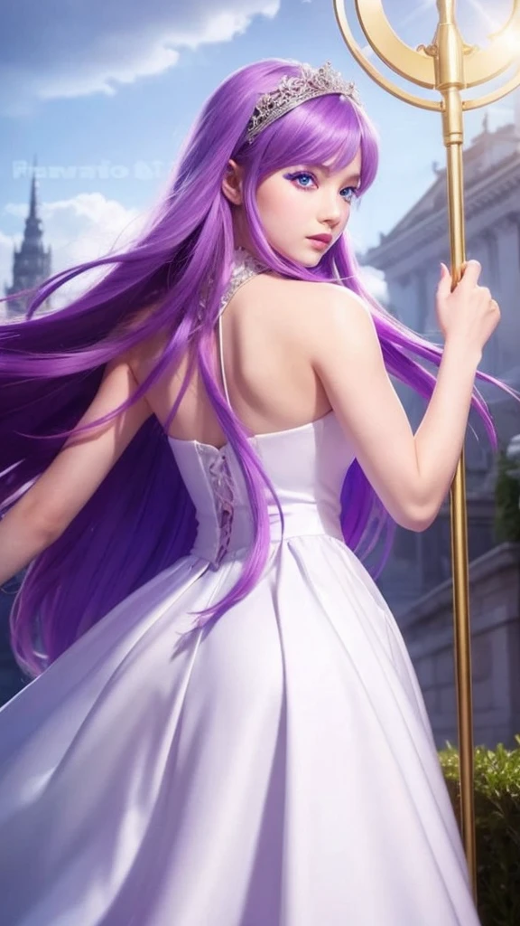 a girl with purple hair and blue eyes white skin hyperrealistic