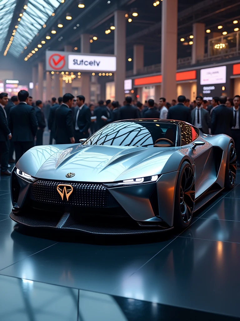 concept car in auto expo, include hyper realism, hd, 4k.