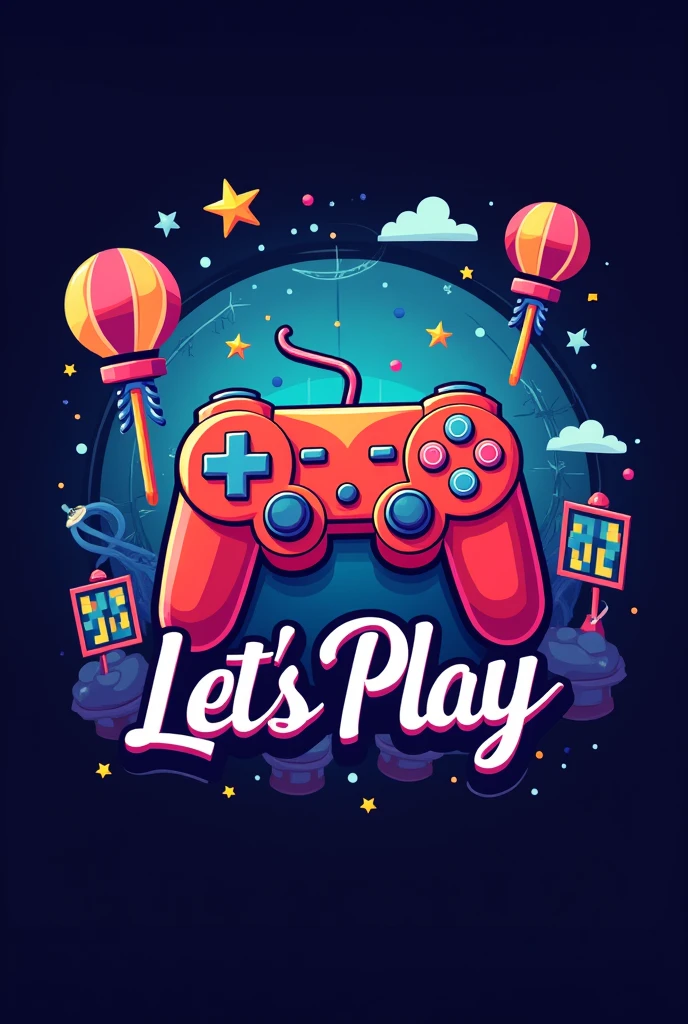 Logo based on a video game control and that says let's play based on an amusement park