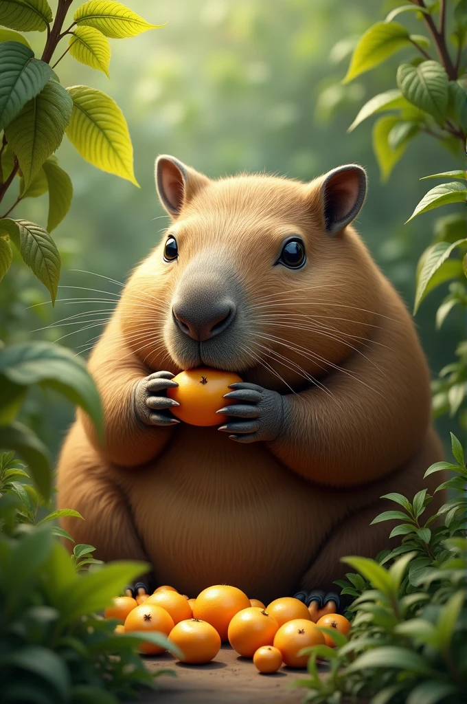 Capybara eating cape gooseberries