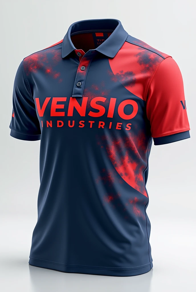 create a beautiful sublimation polo shirt with VENSIO INDUSTRIES letters on it and without wearing  charm background 