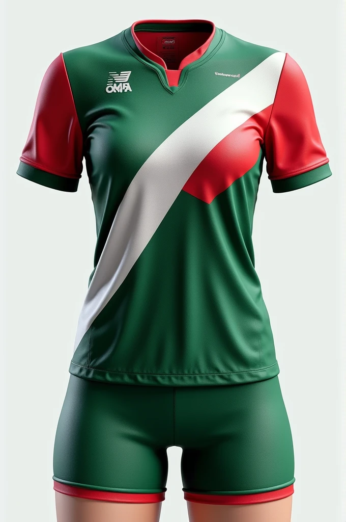 Women's volleyball uniform with the name CAPELINHA VOLEIBOL CLUBE in green, white and red.