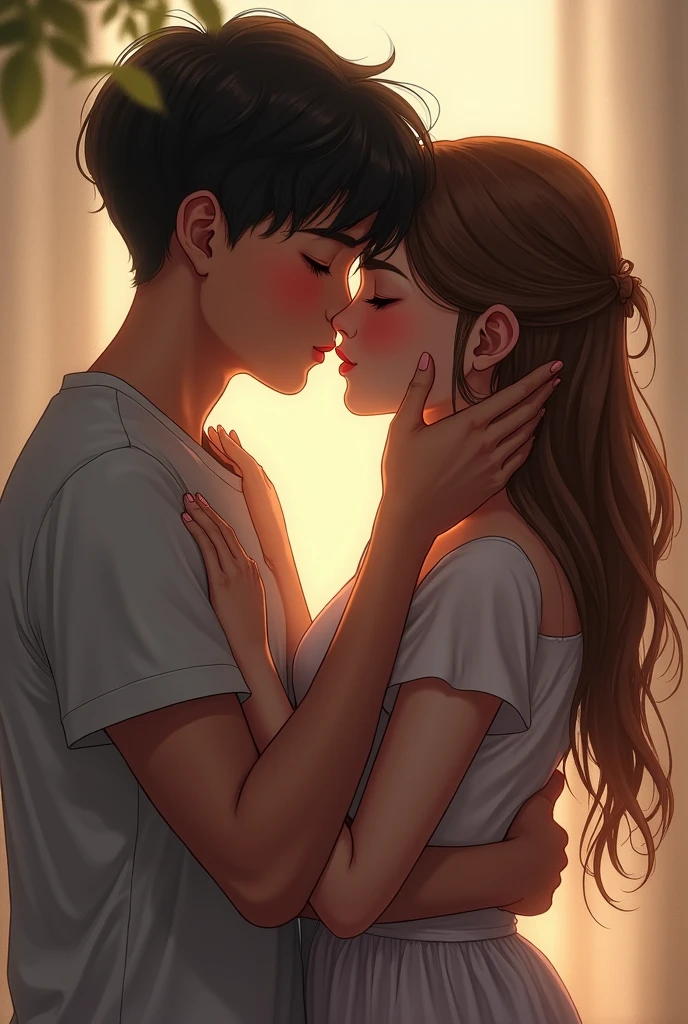A boy Kissing a girl chests