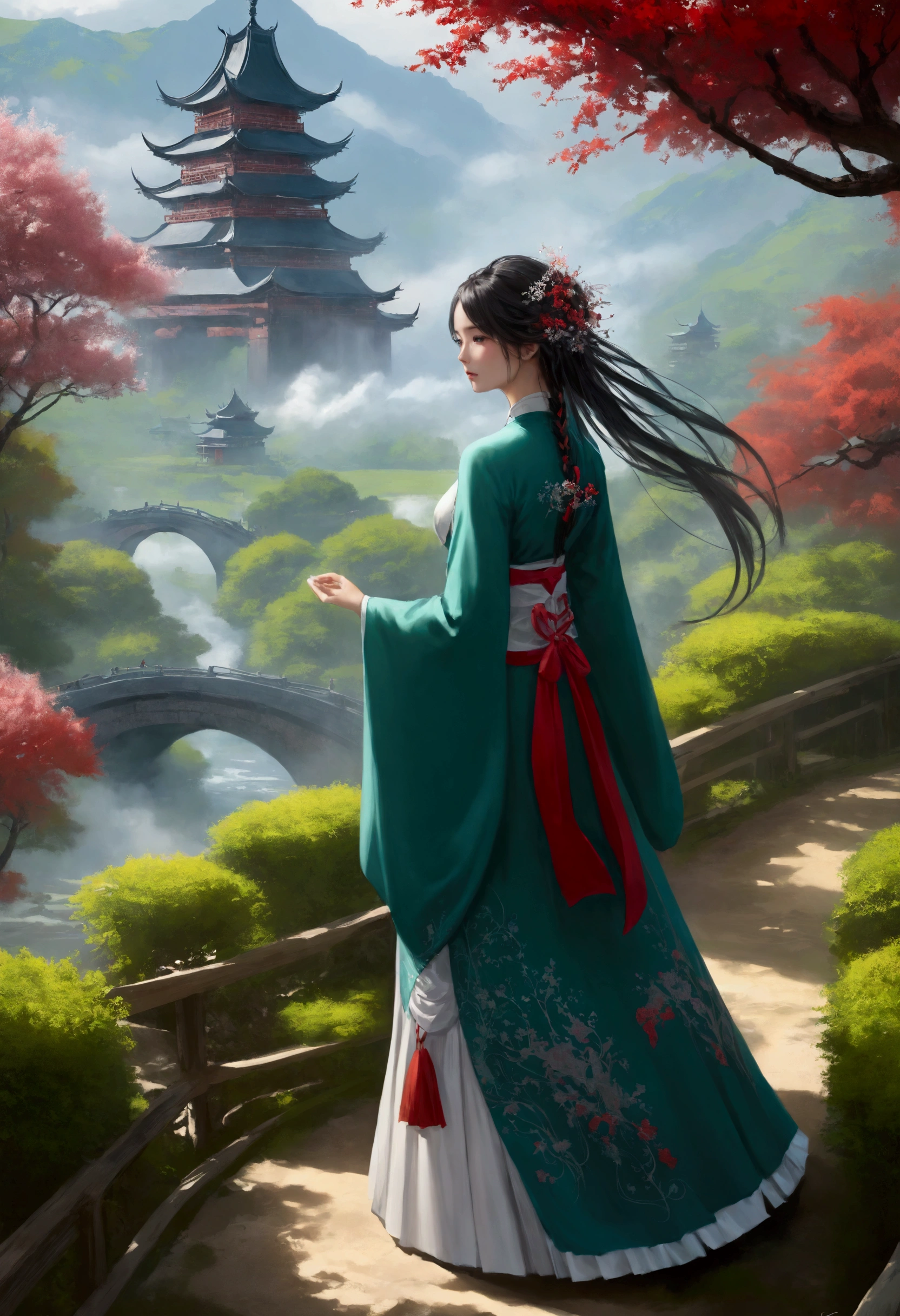 _Shuimo_ Landscape Fantasy Art, masterpiece, Women's Focus