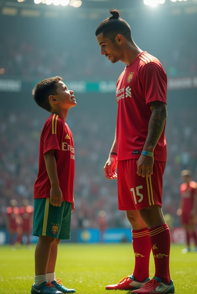 A football boy with his idol Ronalfo