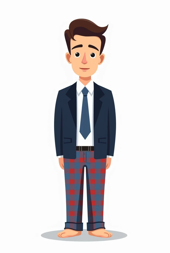 I want a logo for a political party, where the logo has to be a stick figure of a man who from the waist up wears a suit and tie, well dressed, but the pants are short colored pajama pants and he is barefoot.
The drawing is simplified to the maximum to be a logo