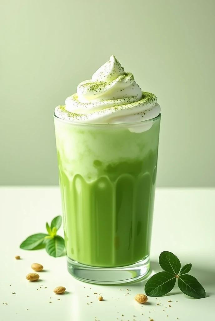 Create a sample illustration of an advertisement of an Iced Matcha Latte with Oat Milk. Its title would be "Iced Matcha Latte with Oat Milk" +The advertisement should grab the attention of buyers and add Watermark "Delicious Menu"