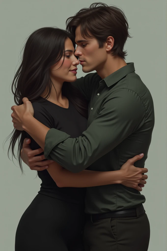 Two people hugging and one of them looks envious 