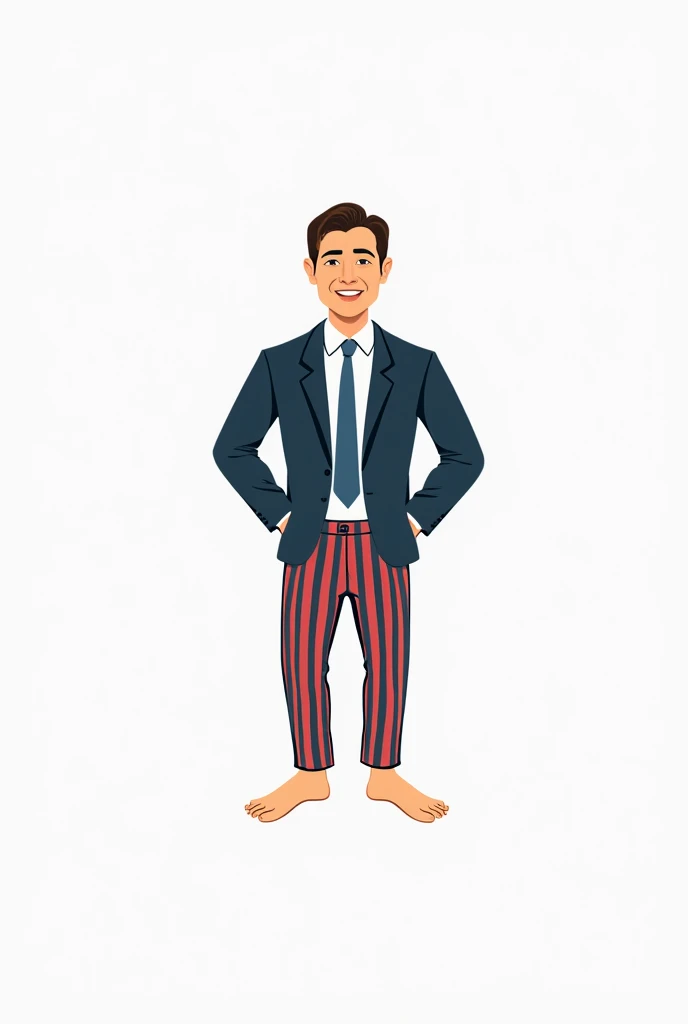 I want a logo for a political party, where the logo has to be a stick figure of a man who from the waist up wears a suit and tie, well dressed, but the pants are short colored pajama pants and he is barefoot.
The drawing is simplified to the maximum to be a logo


