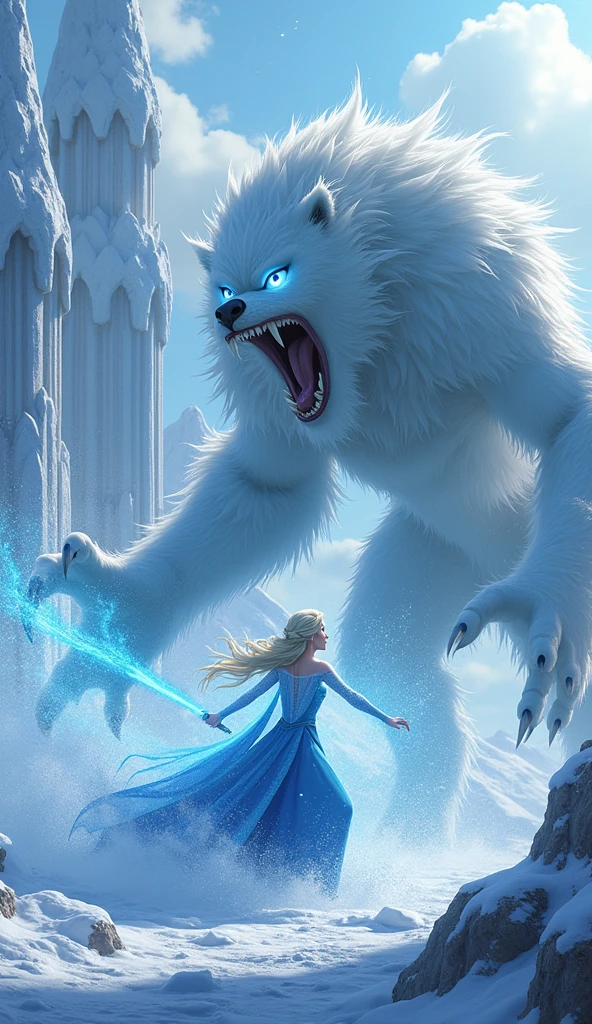 Queen Elsa Scene of fighting with snow monster outside the ice palace