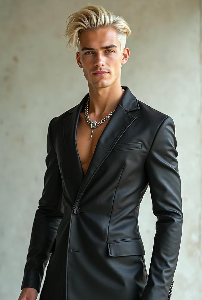 Latin Man Handsome Glamor Modern Fashion Fashion Shiny Stones Rhinestones Black Outfit Athletic Leather Metallic Jacket Sexy Pop Star Chest Black Transparent