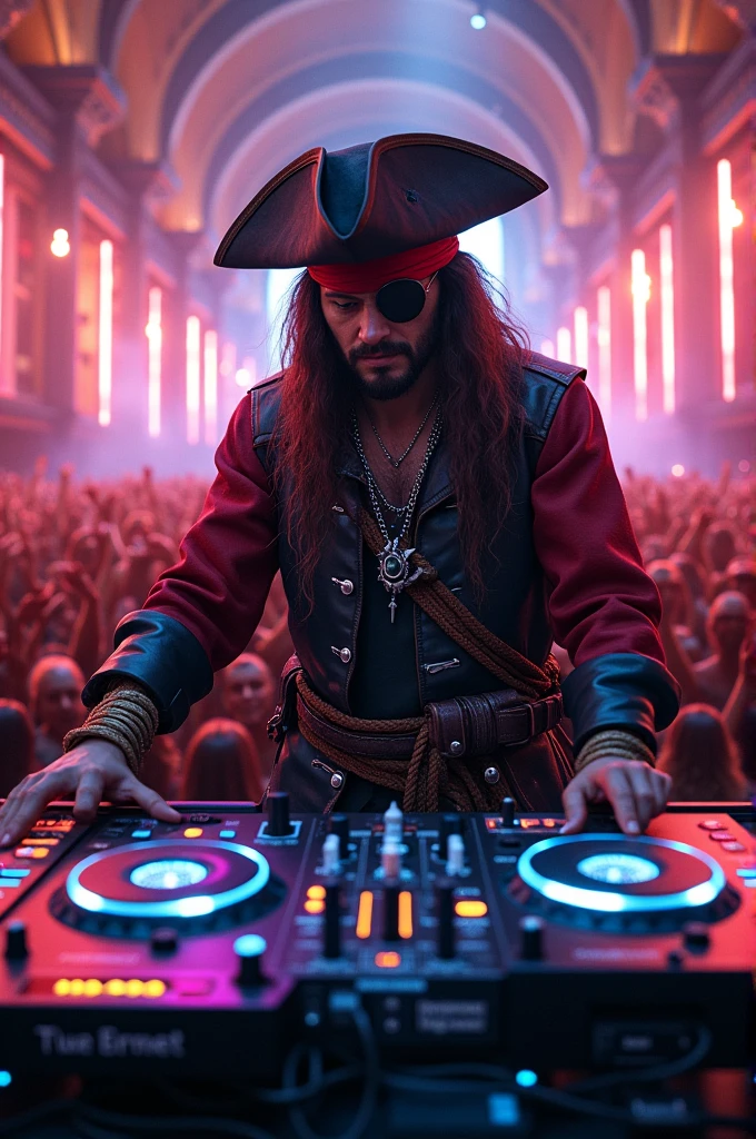 Pirate with DJ console at a concert
