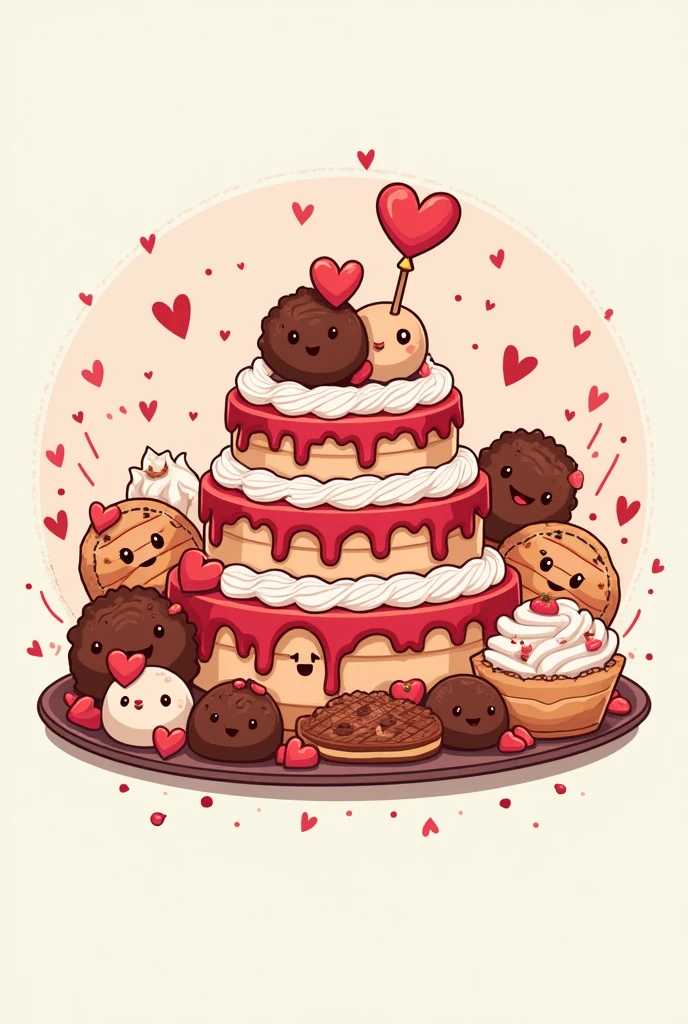 Generate a logo for a bakery called Charlotte cake in red tones , must have cakes, trufas e cookies, em forma de Cartoon 