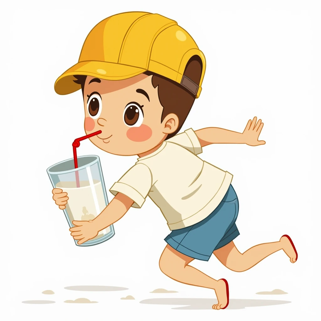 children's book illustration of a 4 yo boy drinking a milk shake