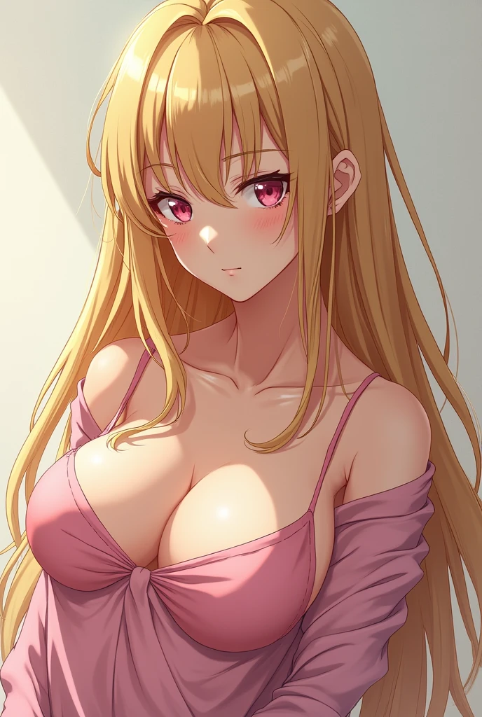 High resolution, Blonde, Simple Background, Very long hair, chest, awkward, anime, Sex、Pink nipples
