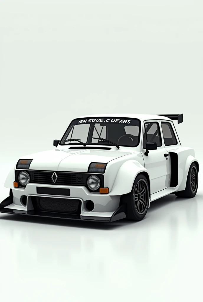 Generate image of a modified two-door Renault 5 racing car in white