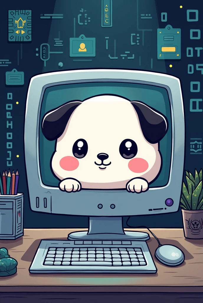 pochacco sanrio coming out of a computer
