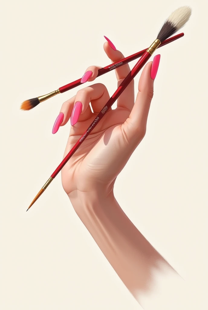 Illustration of a woman's hand with pink nails and a brush
