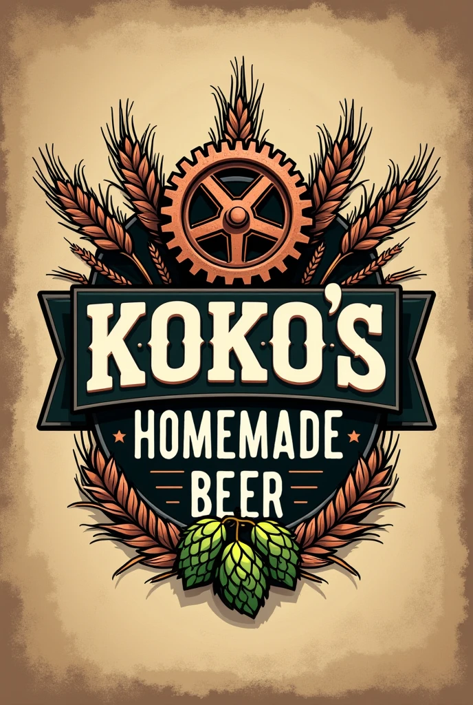 Logo for my company, should be manly. use gears, copper, wheat, hops and my company name, “Koko׳s homemade beer” as a centrepiece.
