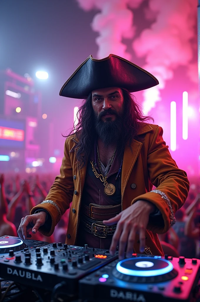 Pirate with DJ console in concert with Chavo del 8