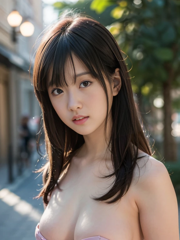 masterpiece, Absurd, The finer details, High resolution, Highly detailed face and eyes, Photorealistic, full body Portraiture of a nude young woman, Blurred Background, High-quality photos_Portraiture, blush,
