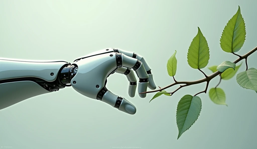 make a template with a robotic hand next to a plant branch