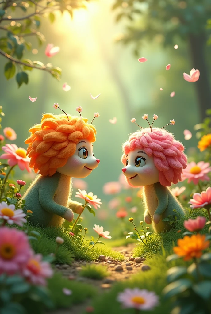 In beautiful garden flowers are talking to each other
