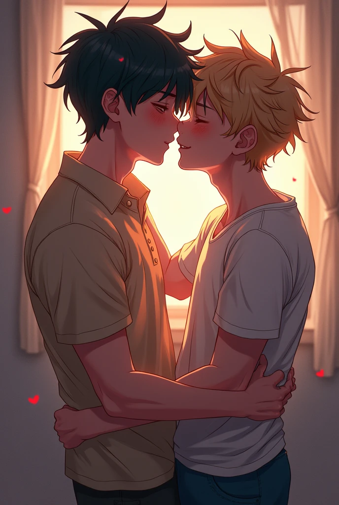 Two boys (anime boku no pic) (kissing with toungue and saliva)