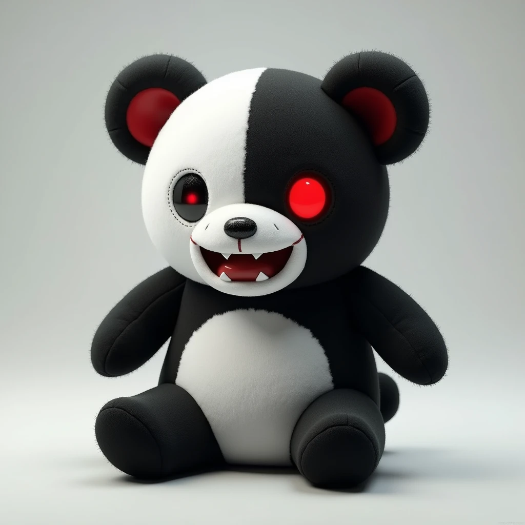 Monokuma, danganronpa, stuffed animal, bear, black and white, one red eye