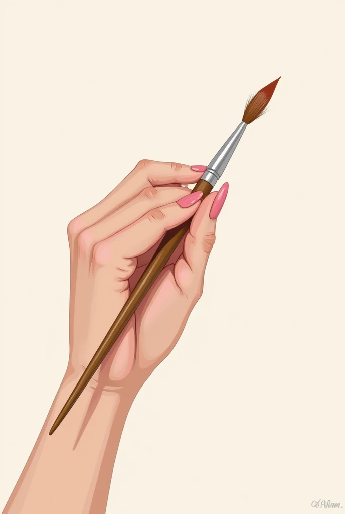 Illustration of a woman&#39;s hand with light pink nails and a brush