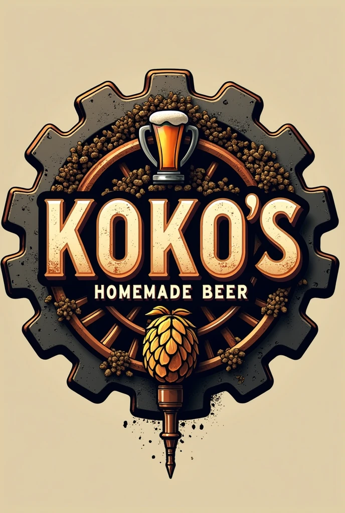 Logo for my company, should be manly. use gears, copper, malt, hops and my company name, “Koko׳s homemade beer” as a centrepiece.