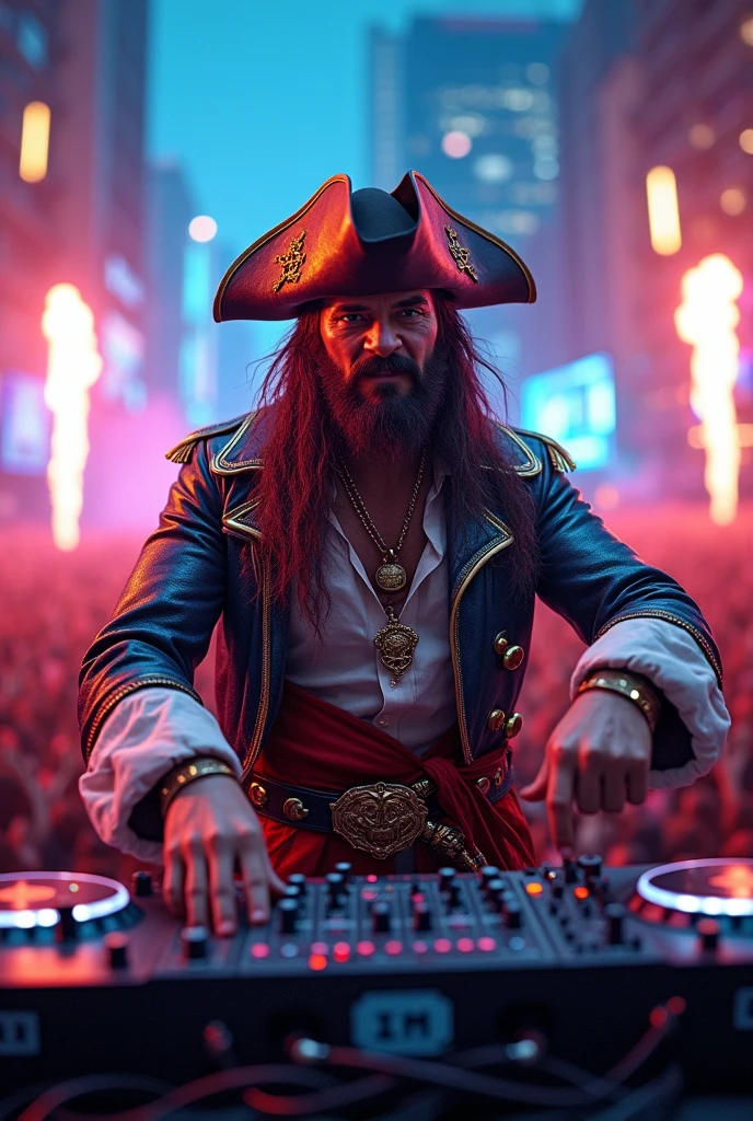 Pirate with DJ console in concert with Chavo del 8