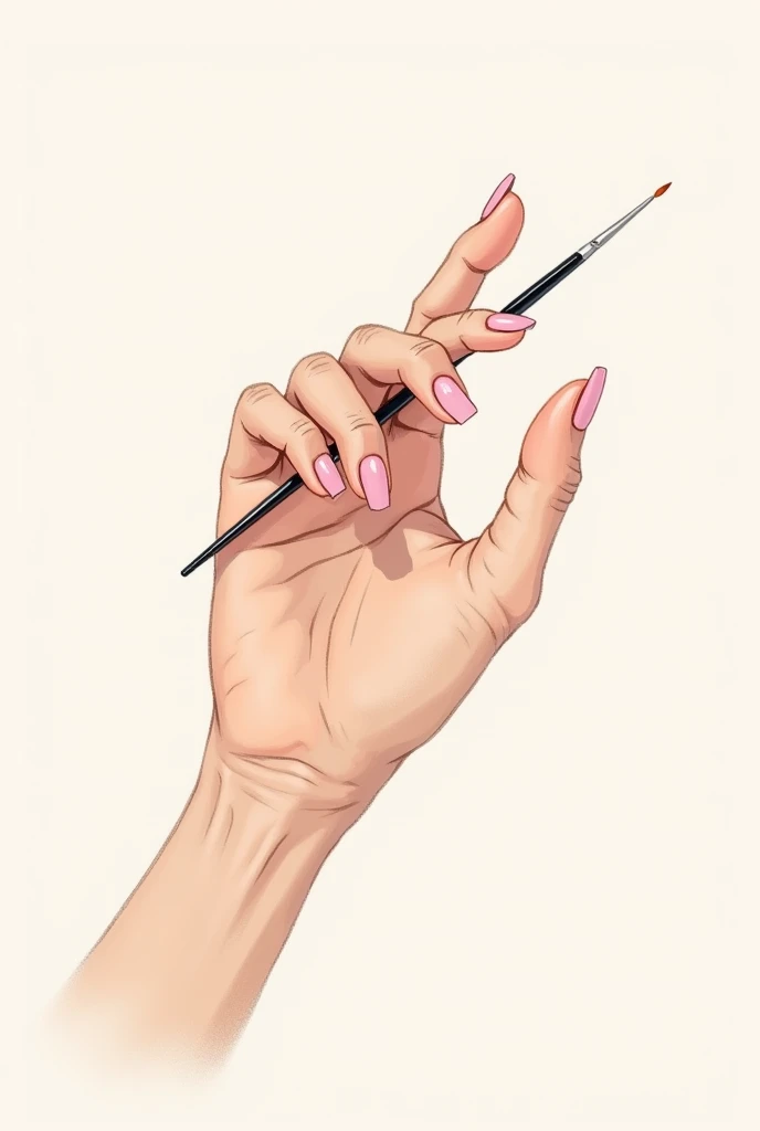 Illustration of a woman's hand with light pink nails and a small brush