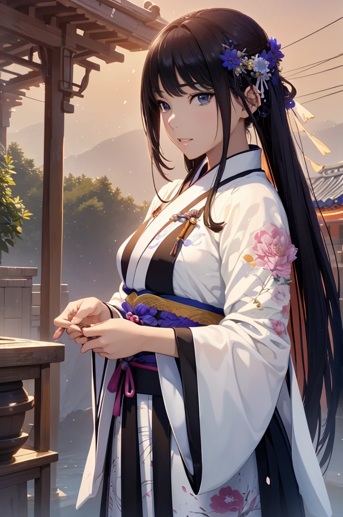 Starry sky and fog cover the landscape.Rich historical background. (Highest quality,4K,8k,High resolution,masterpiece:1.2), Very detailed, (Realistic,Realistic,Photorealistic:1.37), High resolution, Hyper HD, Studio Lighting, Ultra-fine painting, Sharp focus, Physically Based Rendering, Very detailed説明, Professional, Vibrant colors, Bokeh, Sports Late, Ancient War Landscapes, Traditional Chinese Painting Techniques, Atmospheric lighting, Vivid color contrast, Visually stunning composition, Ethereal atmosphere,Very detailed目と顔, Beautiful attention to detail, Light on the face, (Hanfu: 1.1),Spread your legs wide、My clothes are wet and transparent