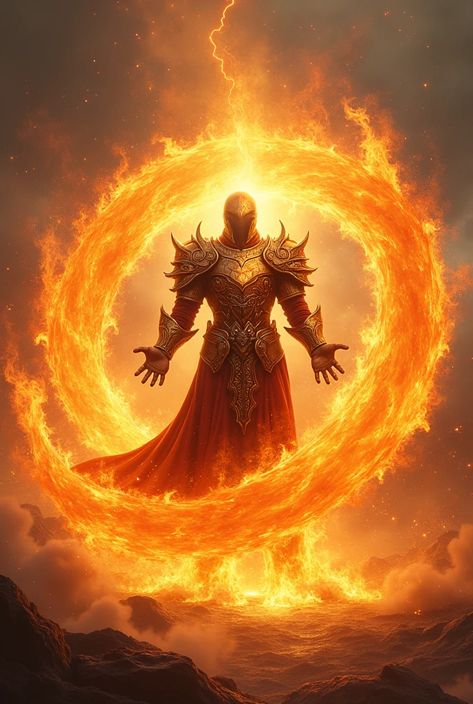 flame conjuring armored, Pyromancer, Gurren Lagann, power of fire, Fire Spell, flame conjuring, Vortex of flames, has power of fire, power of fire fire swirling, Tertleff Kaiser, Fire Mage, Fire storm, Full Art, arcs of flame, Holy Fire Spell、Dragon