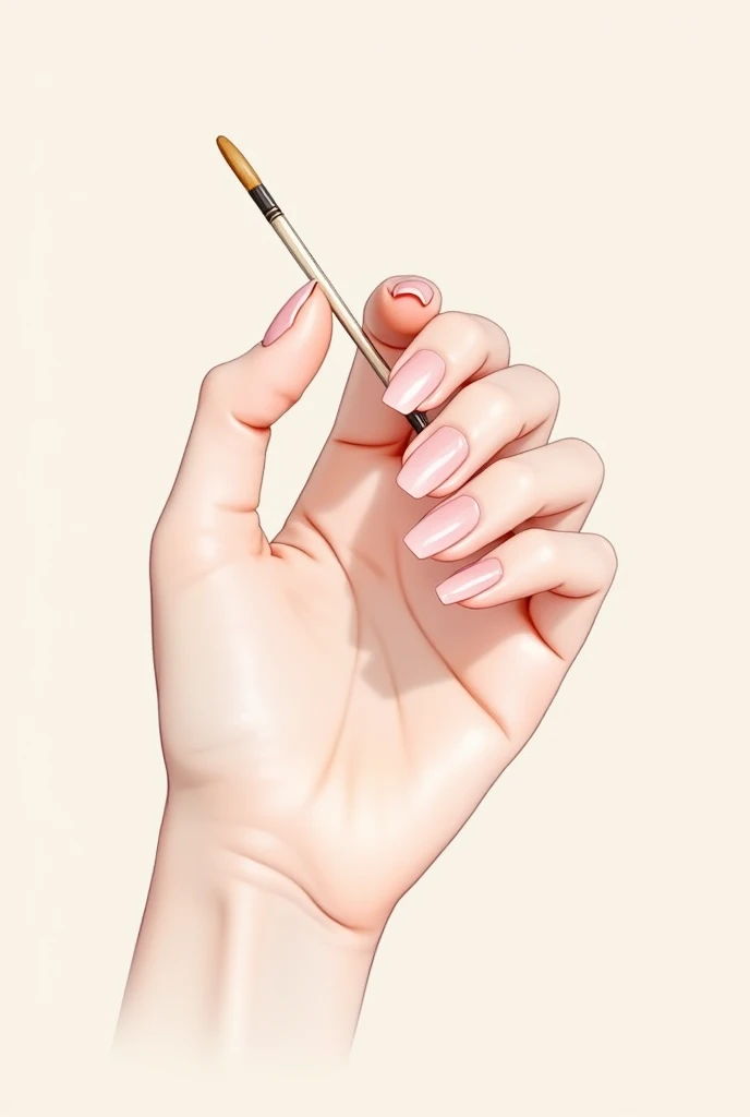 Illustration of a woman's hand with light pink nails and a small brush