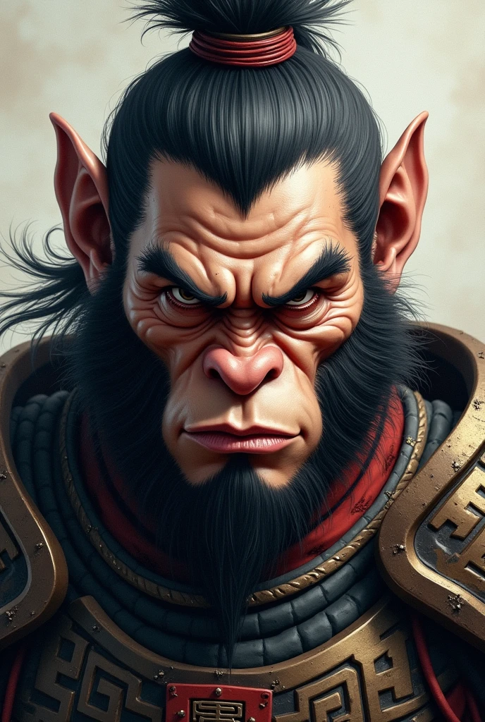 Hyperfocus portrait, wukong serious face, cold look at the viewer, chinese warrior armor,  ultra realisitic, Reality, hiperReality 