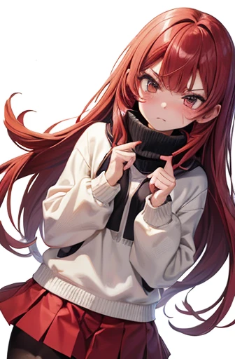 Delinquent Girl、Yankee、Gal、Bright red hair、Galメイク、Heavy makeup、Strong eyeliner、Brown eyeshadow、Red cheeks、Glaring、Bad mood、anger、Seriously angry、Girly fashion、Check long skirt、Knitted sweater、Mokomoko muffler、Black tights、Sheepskin boots、A shy expression when being watched、cute、blush、I'm very embarrassed、Very embarrassed