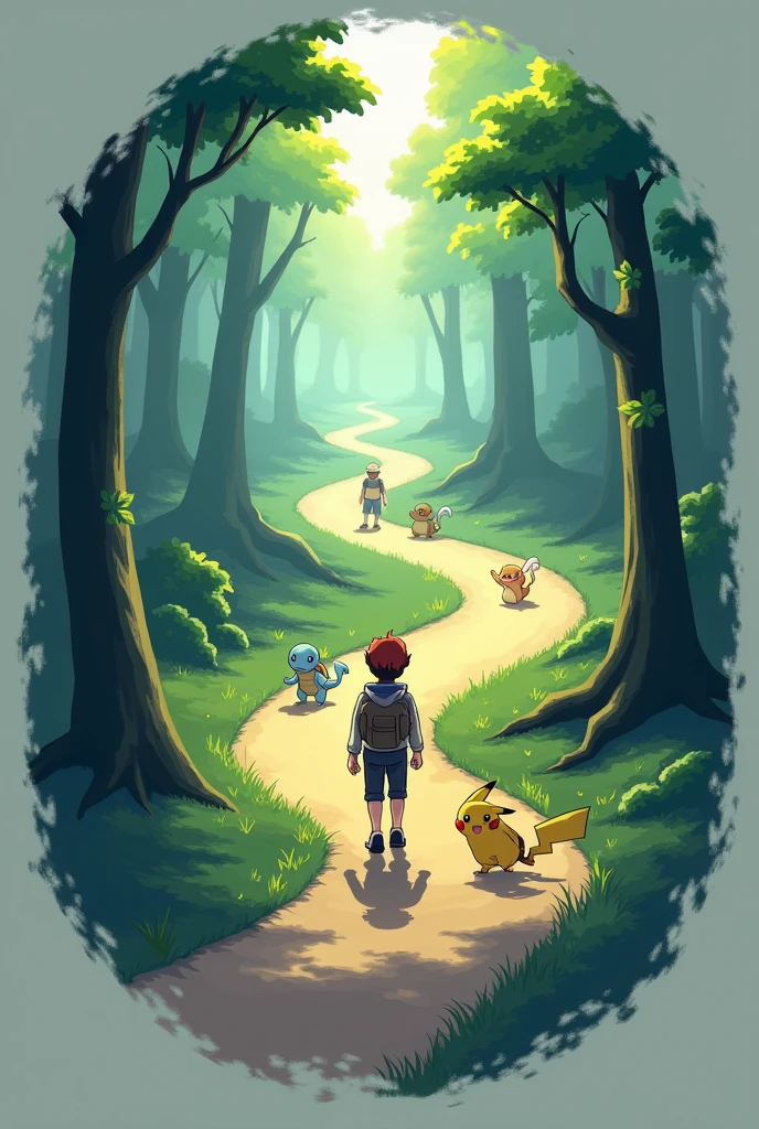Logo de uma guild com nome Solitude, lonely pokemon trainer in search of his pokemon journey, with Pokémon around you on a trail