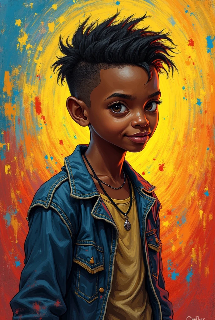 make a little black and rebellious boy, in the style of van gogh&#39;s art

