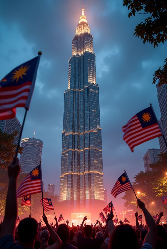 Merdeka 118 Tower, ((full)), malaysian independence days, many waving malaysian flat