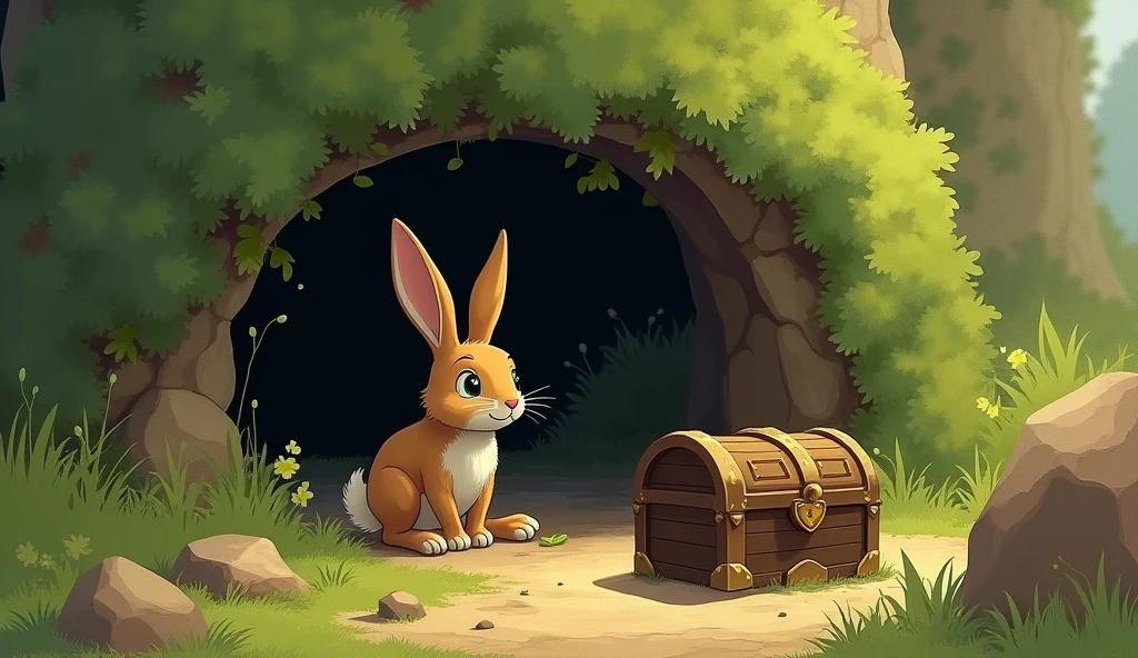 a rabbit - As Pip continued his adventure, he came across a small, old chest buried under a bush